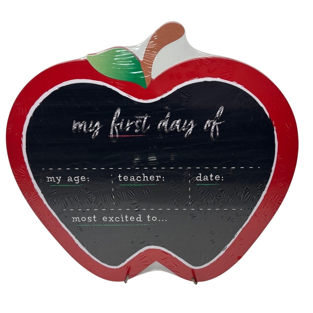 Office Depot First and Last Day of School Apple Chalkboard Sign 11x11 Red Black
